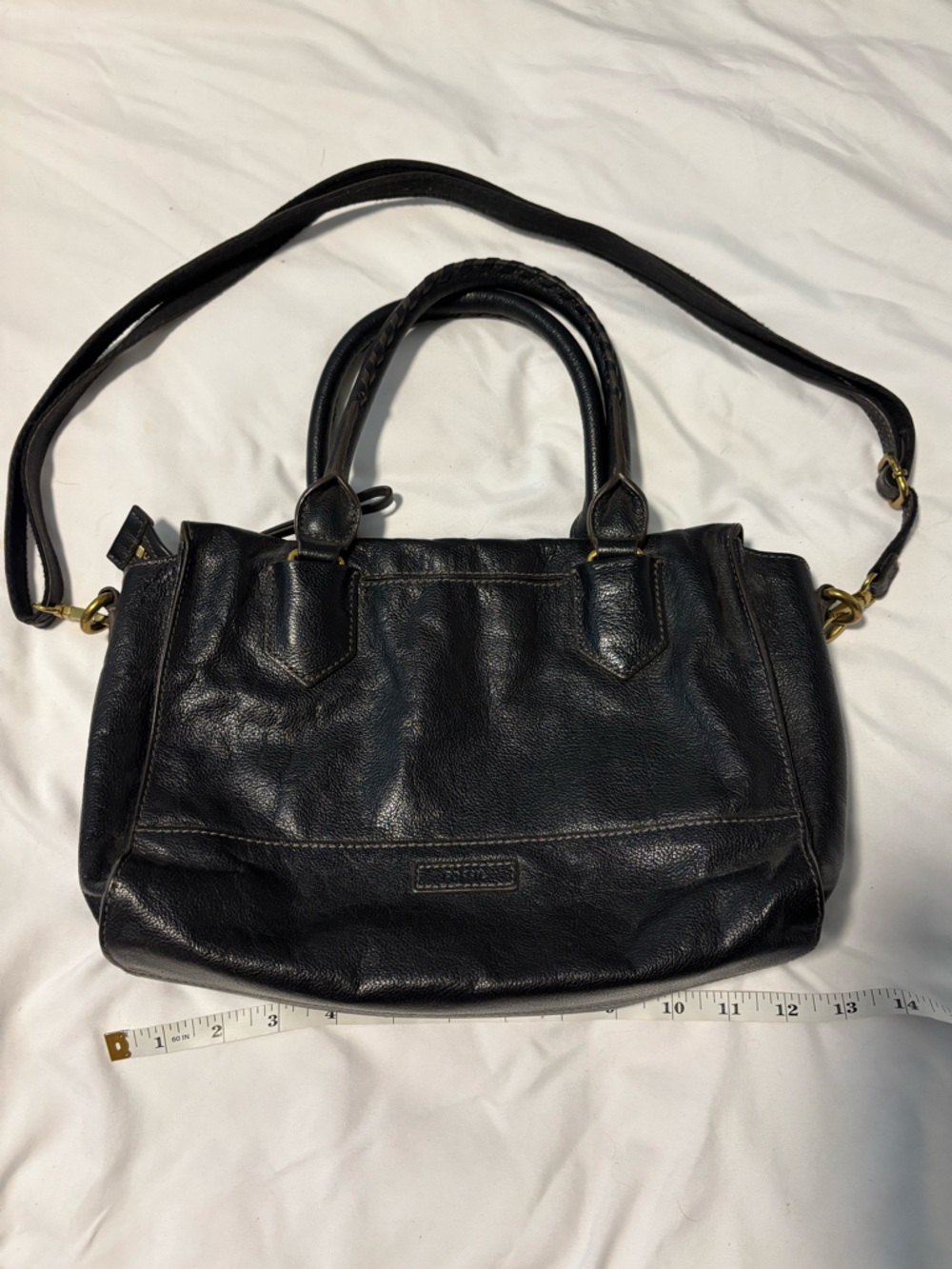 Fossil Black Leather Satchel with Shoulder Strap